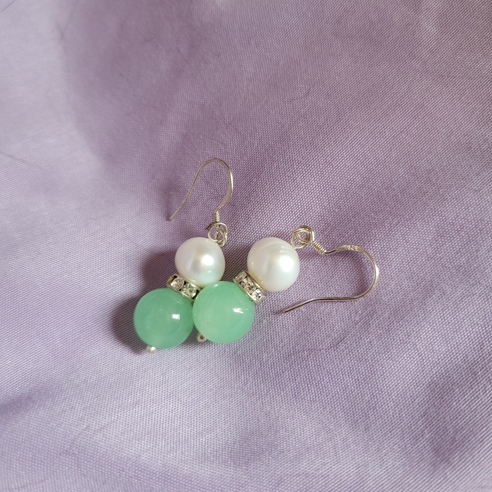 Elegant Pearl and Jade Earrings